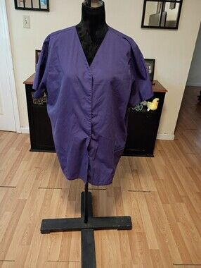 2XL Purple Short Sleeve Snap Front Lab Cost Scrub Top Scrubs